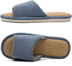 Linen and Cloth Slippers Indoor House Slippers All Seasons Silent Slippers Unisex Blue EU 39-40