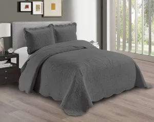 Linen Plus Embossed Coverlet Bedspread Set Oversized Solid Charcoal King/California King Bed Cover Bedding New # Dana
