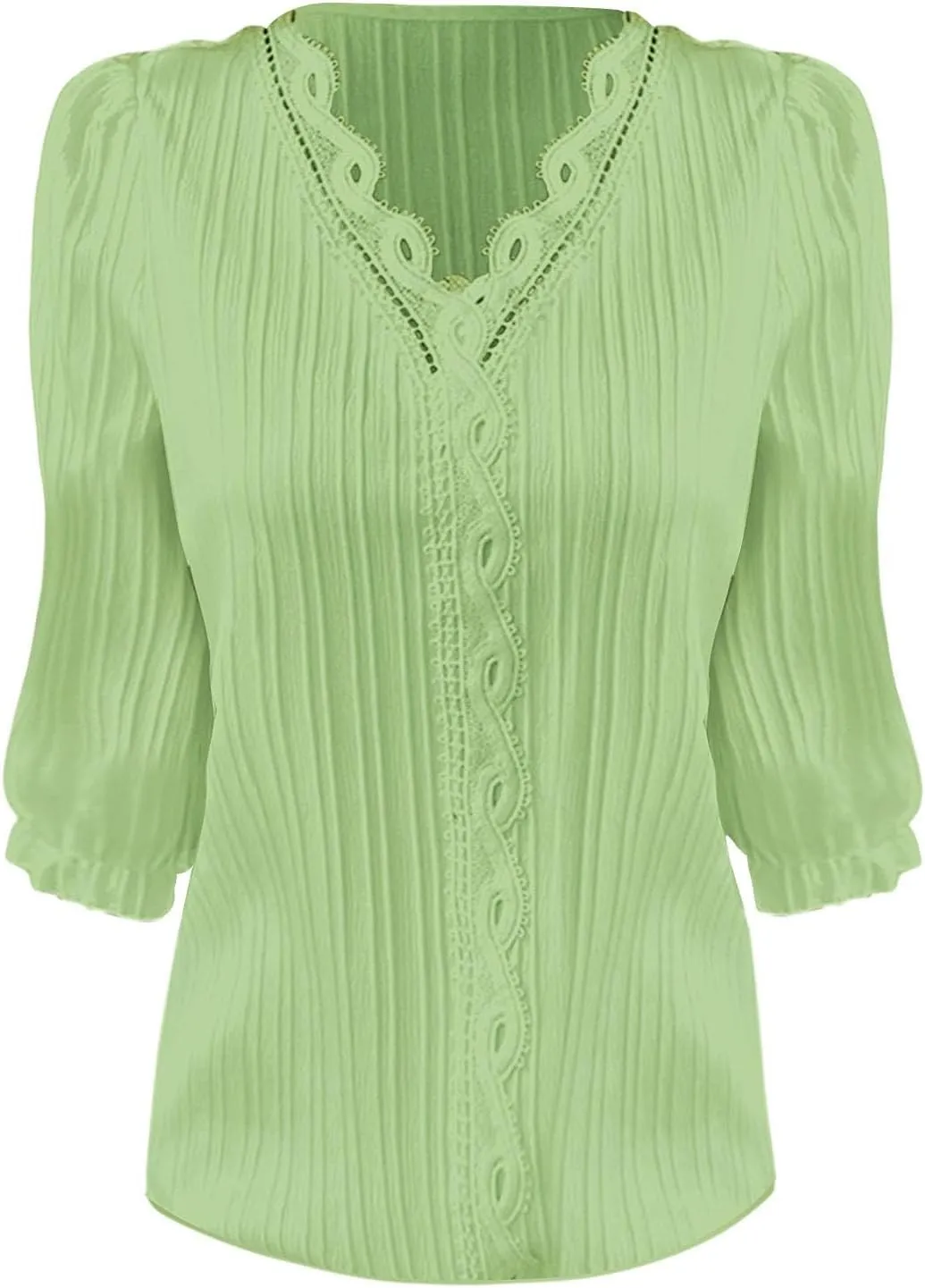 Linen Shirt for Women Summer Puff Sleeve V Neck Dressy Casual Plain Lace Trendy Solid Color Blouses
