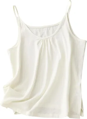 Linen Sleeveless Tops for Women Pleated Spaghetti Strap Tank Tops Women Loose Fit Camisole Summer 2025 Casual Shirts