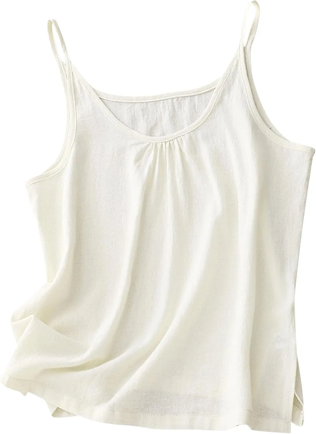 Linen Sleeveless Tops for Women Pleated Spaghetti Strap Tank Tops Women Loose Fit Camisole Summer 2025 Casual Shirts
