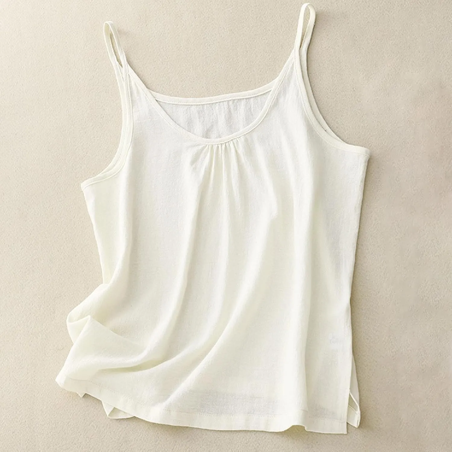 Linen Sleeveless Tops for Women Pleated Spaghetti Strap Tank Tops Women Loose Fit Camisole Summer 2025 Casual Shirts