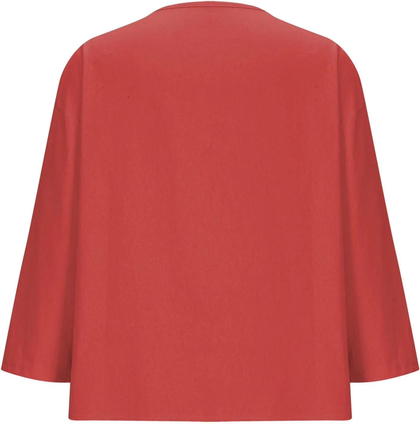 Linen Tops for Women Summer V Neck 3/4 Length Sleeve Womens Tops with Button Roll-Up Sleeve Casual Loose Fit Blouses