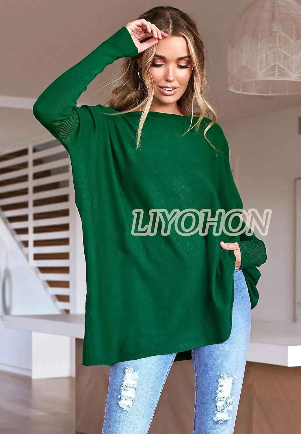 LIYOHON Oversized T Shirts for Women Tunic Tops to Wear with Leggings Long Sleeve Fall Sweaters Dressy Tops