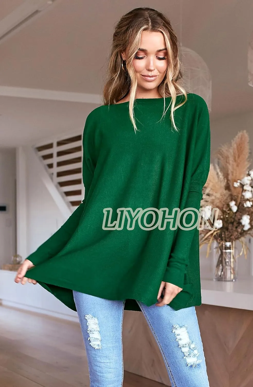 LIYOHON Oversized T Shirts for Women Tunic Tops to Wear with Leggings Long Sleeve Fall Sweaters Dressy Tops