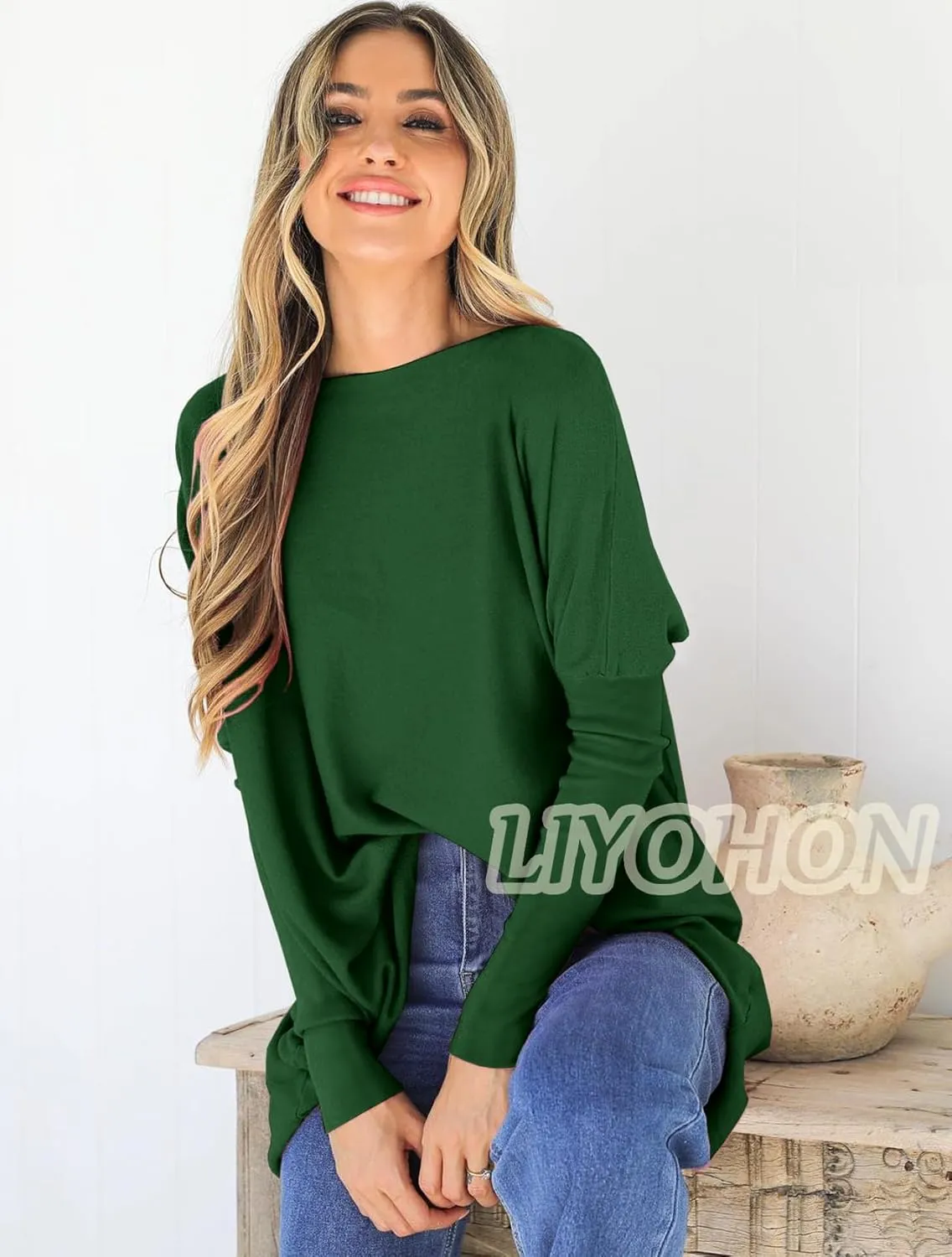 LIYOHON Oversized T Shirts for Women Tunic Tops to Wear with Leggings Long Sleeve Fall Sweaters Dressy Tops