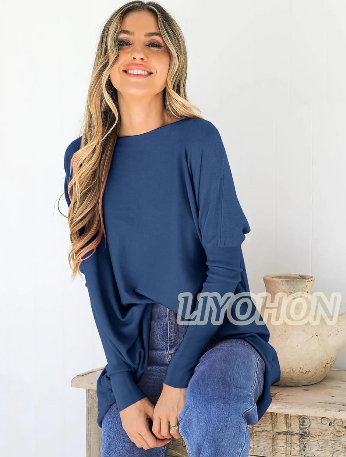 LIYOHON Oversized T Shirts for Women Tunic Tops to Wear with Leggings Long Sleeve Fall Sweaters Dressy Tops