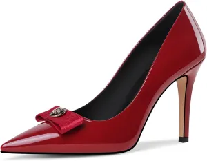 LOCERICH Women's High Heels Pumps Closed Toe Bow Heels Pointed Toe Stiletto Dress Shoes for Women Party Work Wedding Shoes for Bride