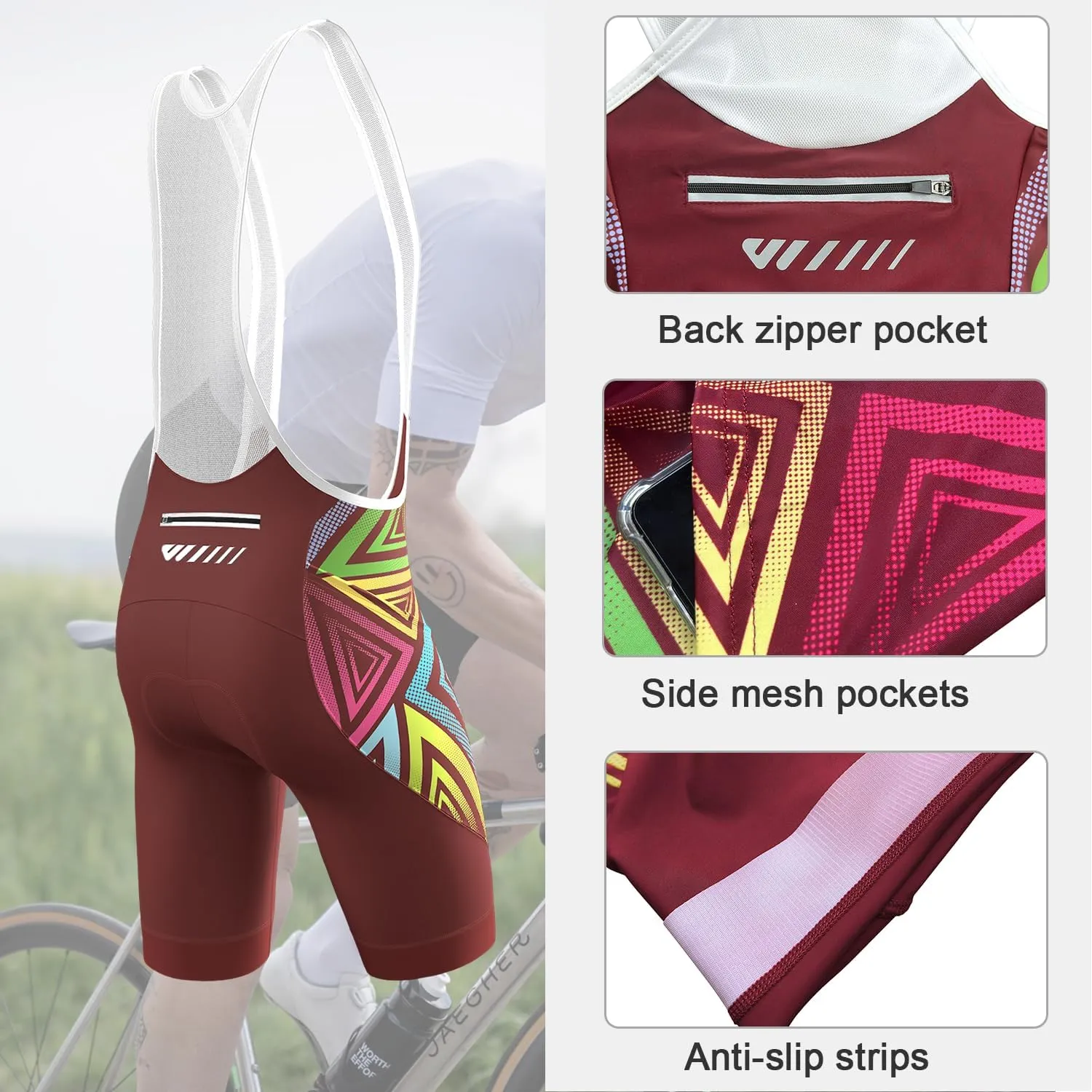 Logas Cycling Bib Shorts Men Cycling Shorts with Shoulder Straps Bike Biking Bibs with 4D Padding Breathable Quick-Dry