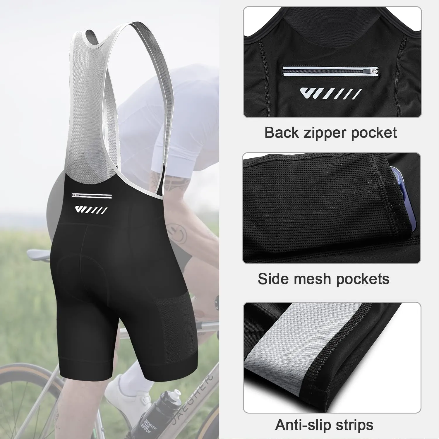 Logas Cycling Bib Shorts Men Cycling Shorts with Shoulder Straps Bike Biking Bibs with 4D Padding Breathable Quick-Dry