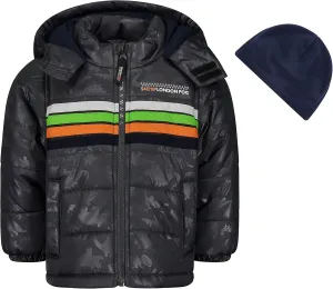 LONDON FOG Boys' Color Blocked Puffer Jacket Coat with Hat