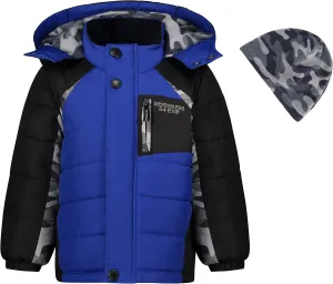 LONDON FOG Boys' Color Blocked Puffer Jacket Coat with Hat