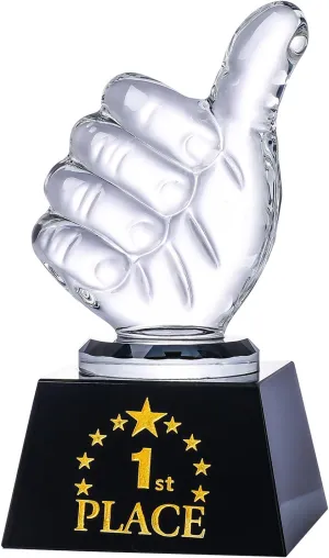 LONGWIN 1st 2nd 3rd Place Trophy Set with Glass Thumbs Up for Winner, Adults, Trophy Award for Sports Tournaments Talent Show Competitions
