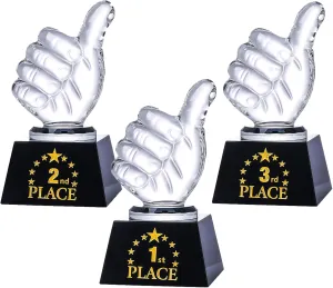 LONGWIN 1st 2nd 3rd Place Trophy Set with Glass Thumbs Up for Winner, Adults, Trophy Award for Sports Tournaments Talent Show Competitions