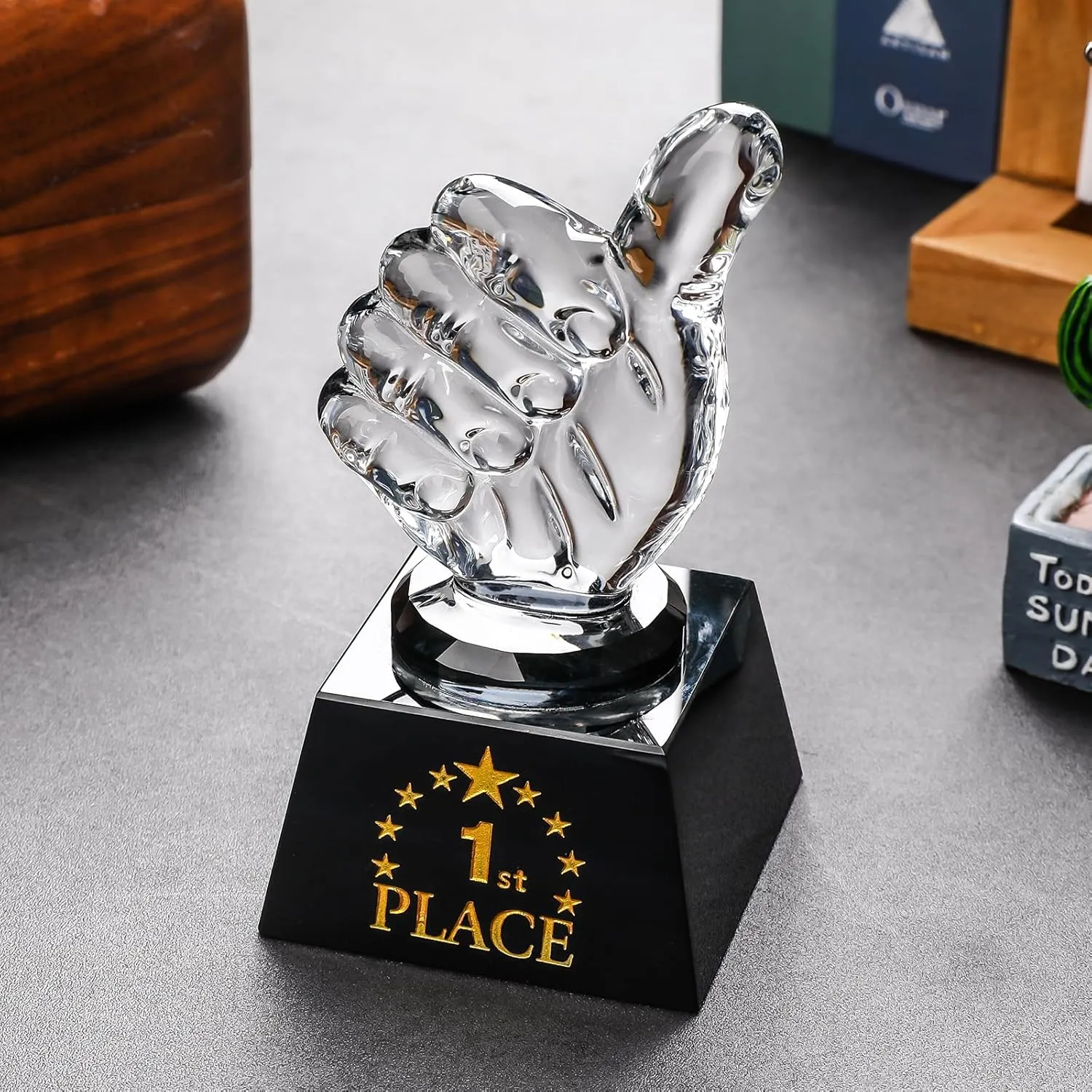 LONGWIN 1st 2nd 3rd Place Trophy Set with Glass Thumbs Up for Winner, Adults, Trophy Award for Sports Tournaments Talent Show Competitions
