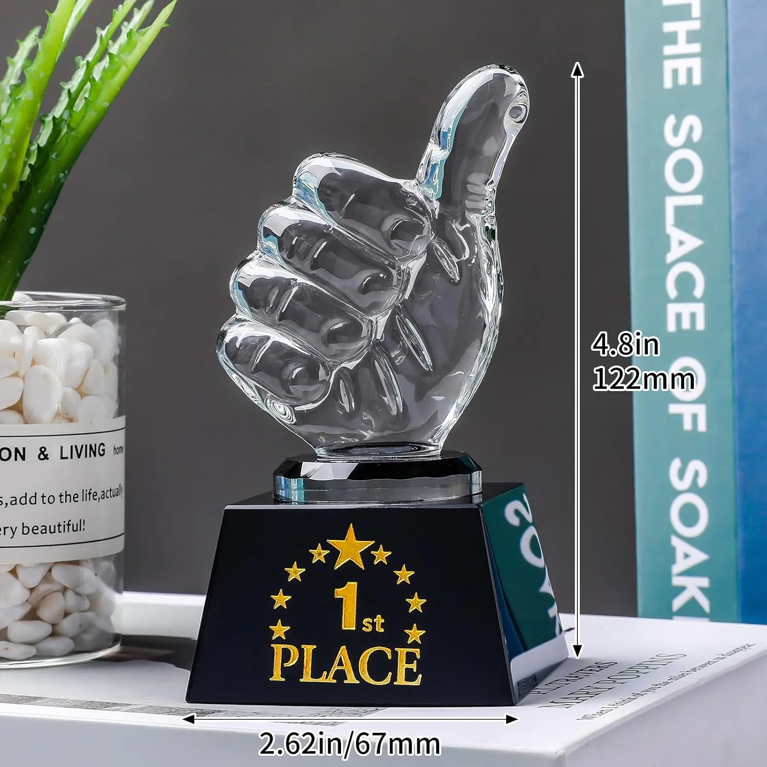LONGWIN 1st 2nd 3rd Place Trophy Set with Glass Thumbs Up for Winner, Adults, Trophy Award for Sports Tournaments Talent Show Competitions