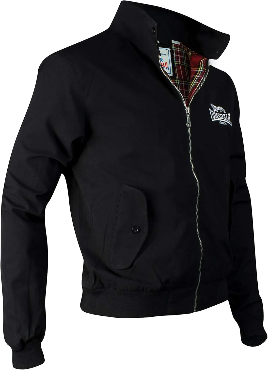 Lonsdale Classic Men's Logo Harrington Jacket Black England Style Slim-Fit