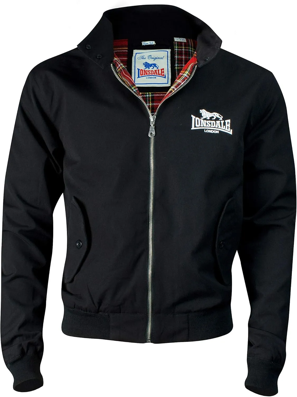 Lonsdale Classic Men's Logo Harrington Jacket Black England Style Slim-Fit