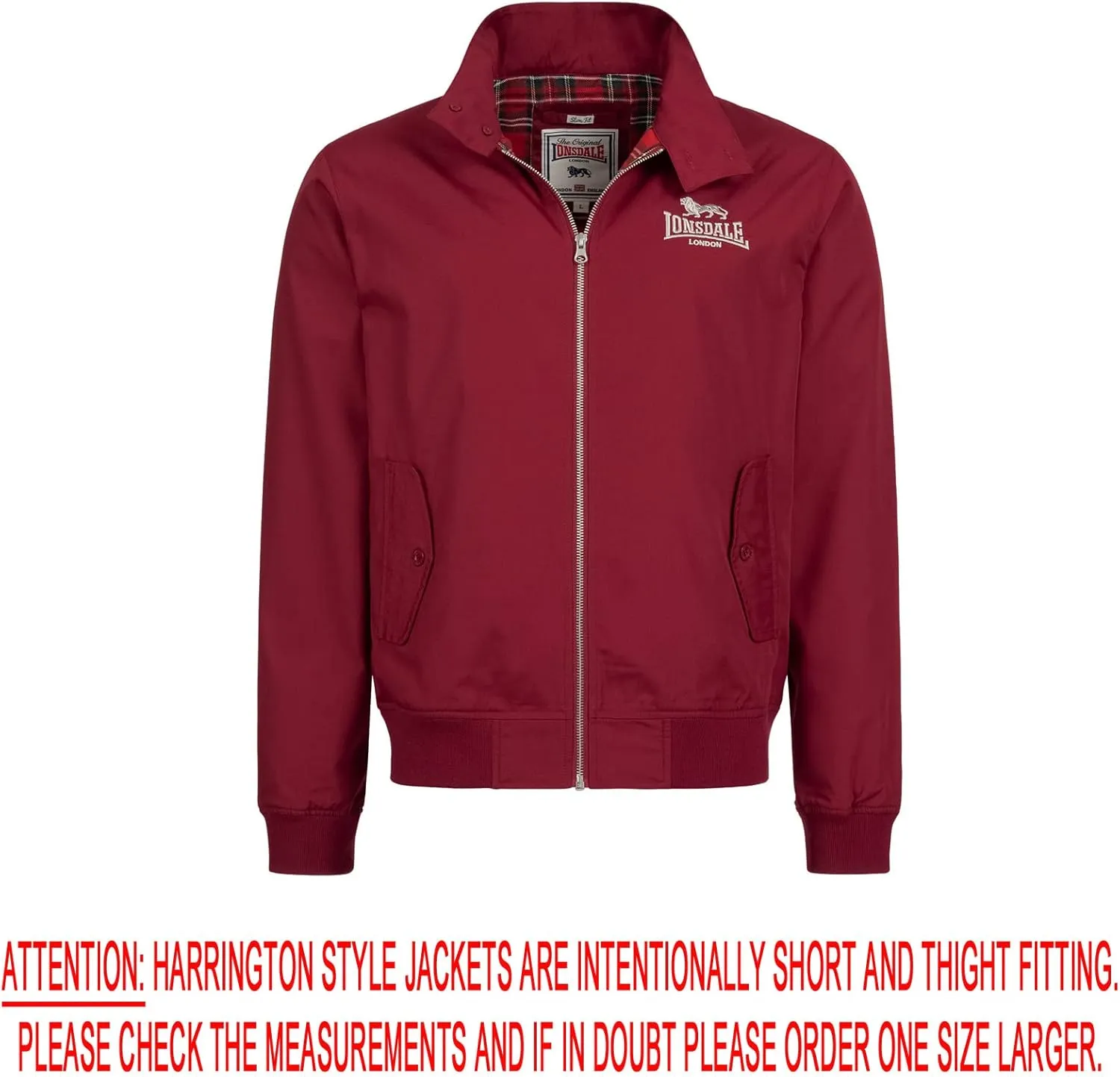 Lonsdale Classic Men's Logo Harrington Jacket England Style Cherry Red Slim-Fit