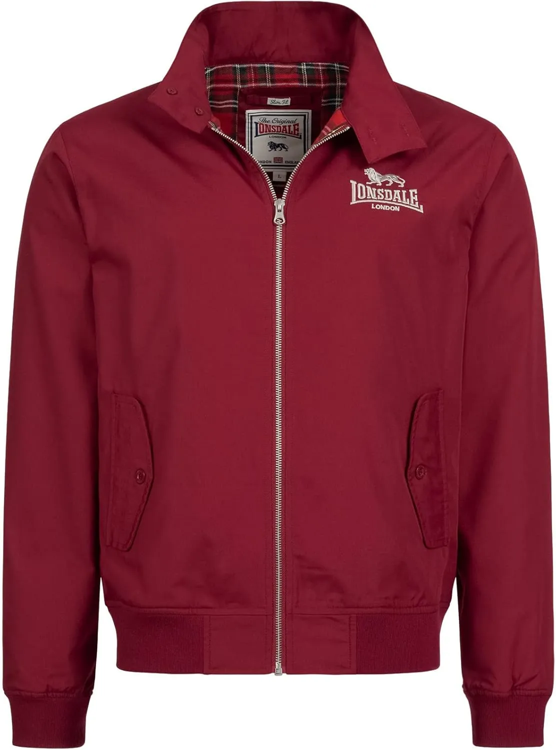 Lonsdale Classic Men's Logo Harrington Jacket England Style Cherry Red Slim-Fit