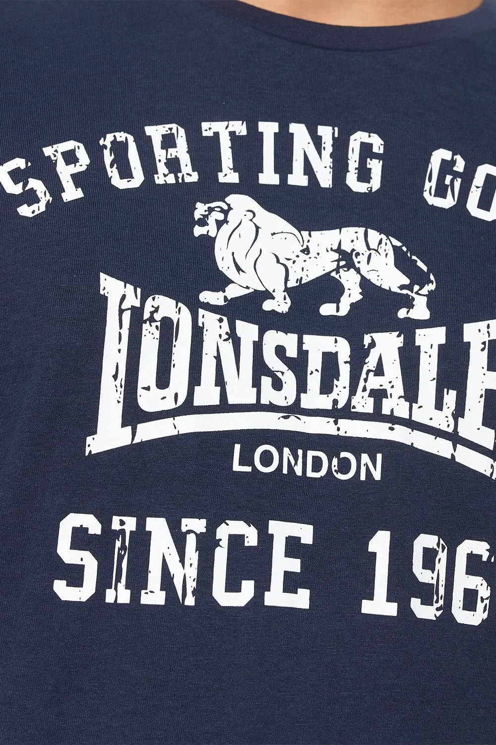 Lonsdale Classic Men's Navy Blue Long Sleeve T-Shirt with Lion Logo Crew-Neck Regular-Fit