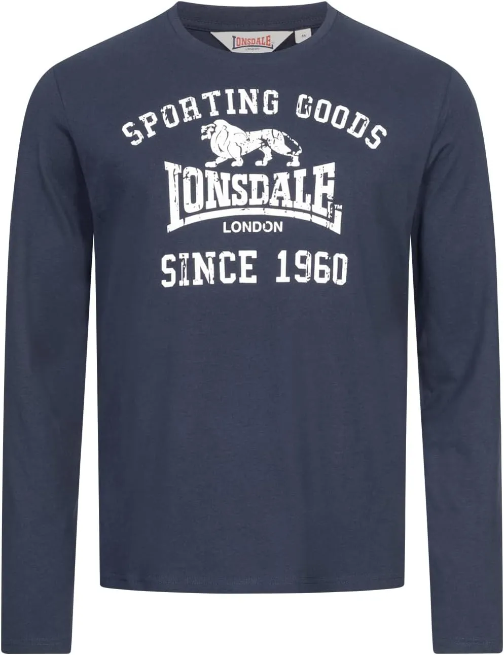 Lonsdale Classic Men's Navy Blue Long Sleeve T-Shirt with Lion Logo Crew-Neck Regular-Fit
