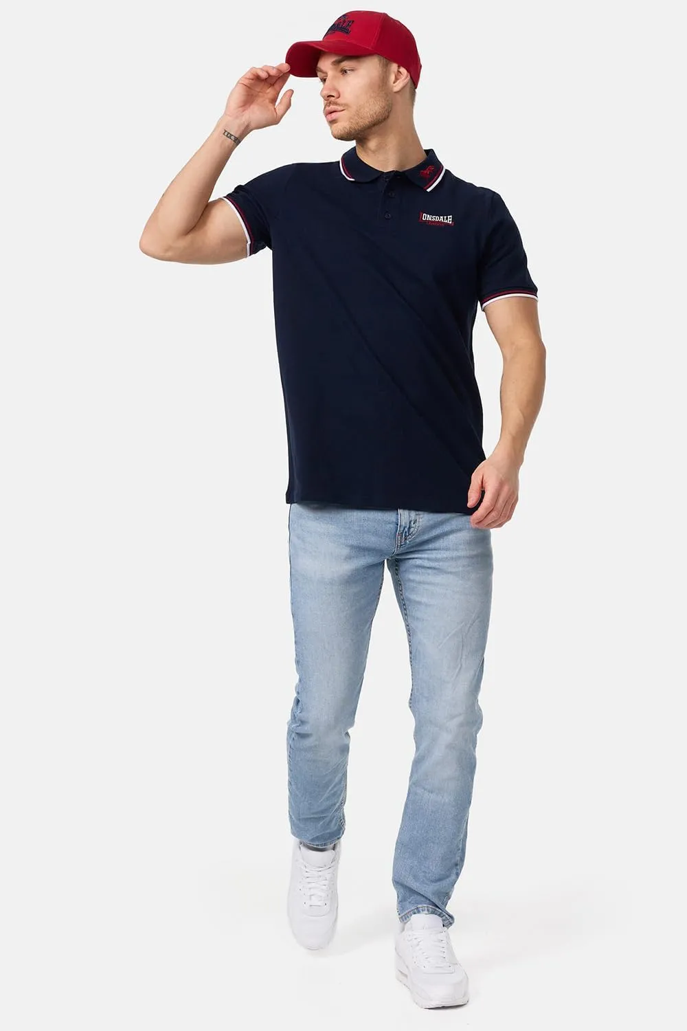 Lonsdale Classic Men's Polo Shirt Embroidered Logo 100% Cotton Pique Slim-Fit