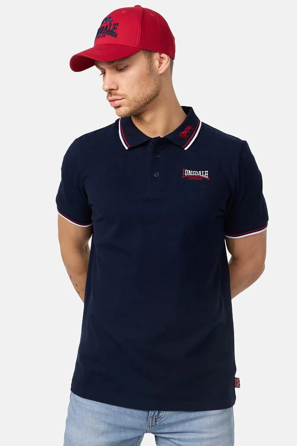Lonsdale Classic Men's Polo Shirt Embroidered Logo 100% Cotton Pique Slim-Fit