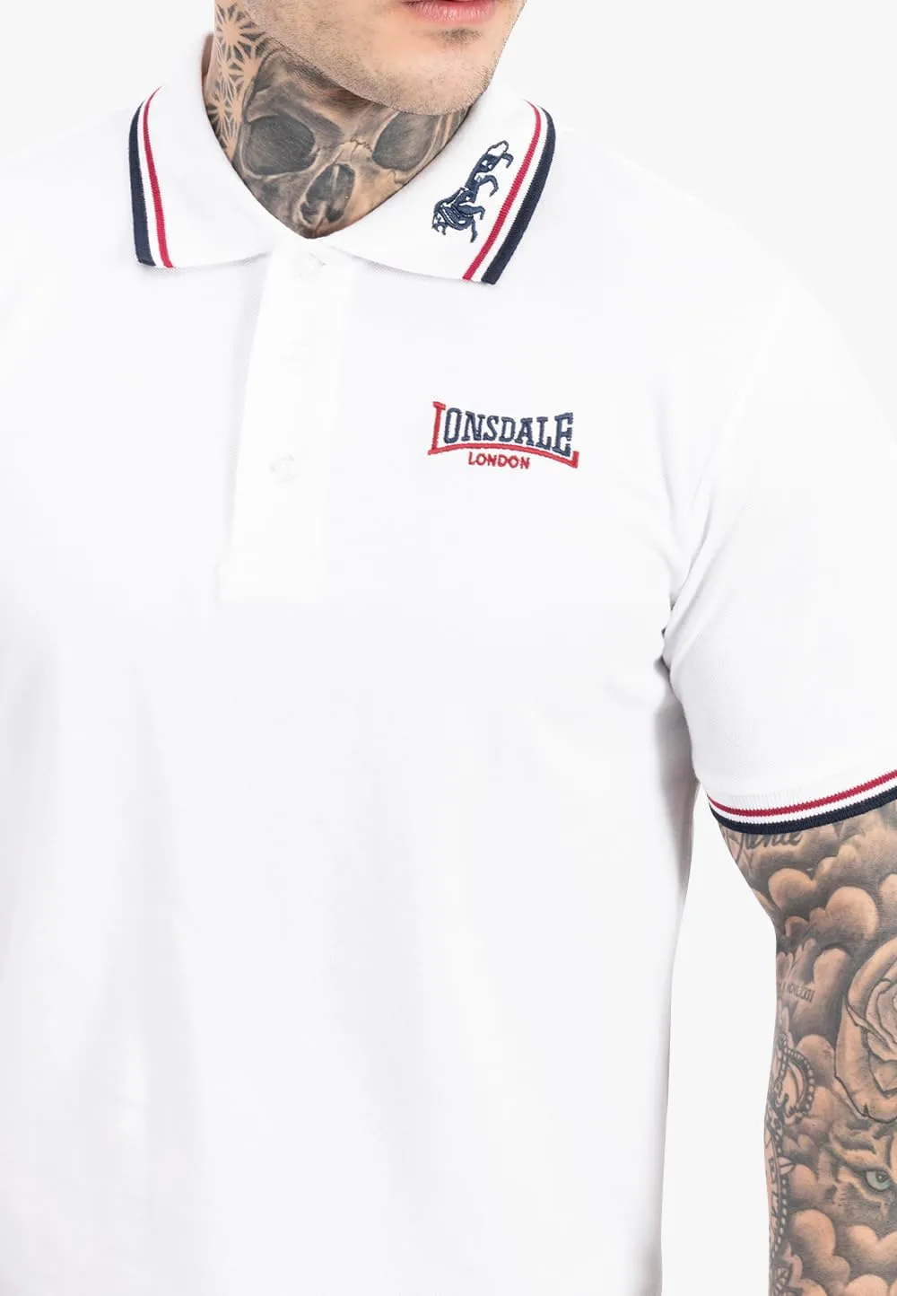 Lonsdale Classic Men's Polo Shirt Embroidered Logo 100% Cotton Pique Slim-Fit