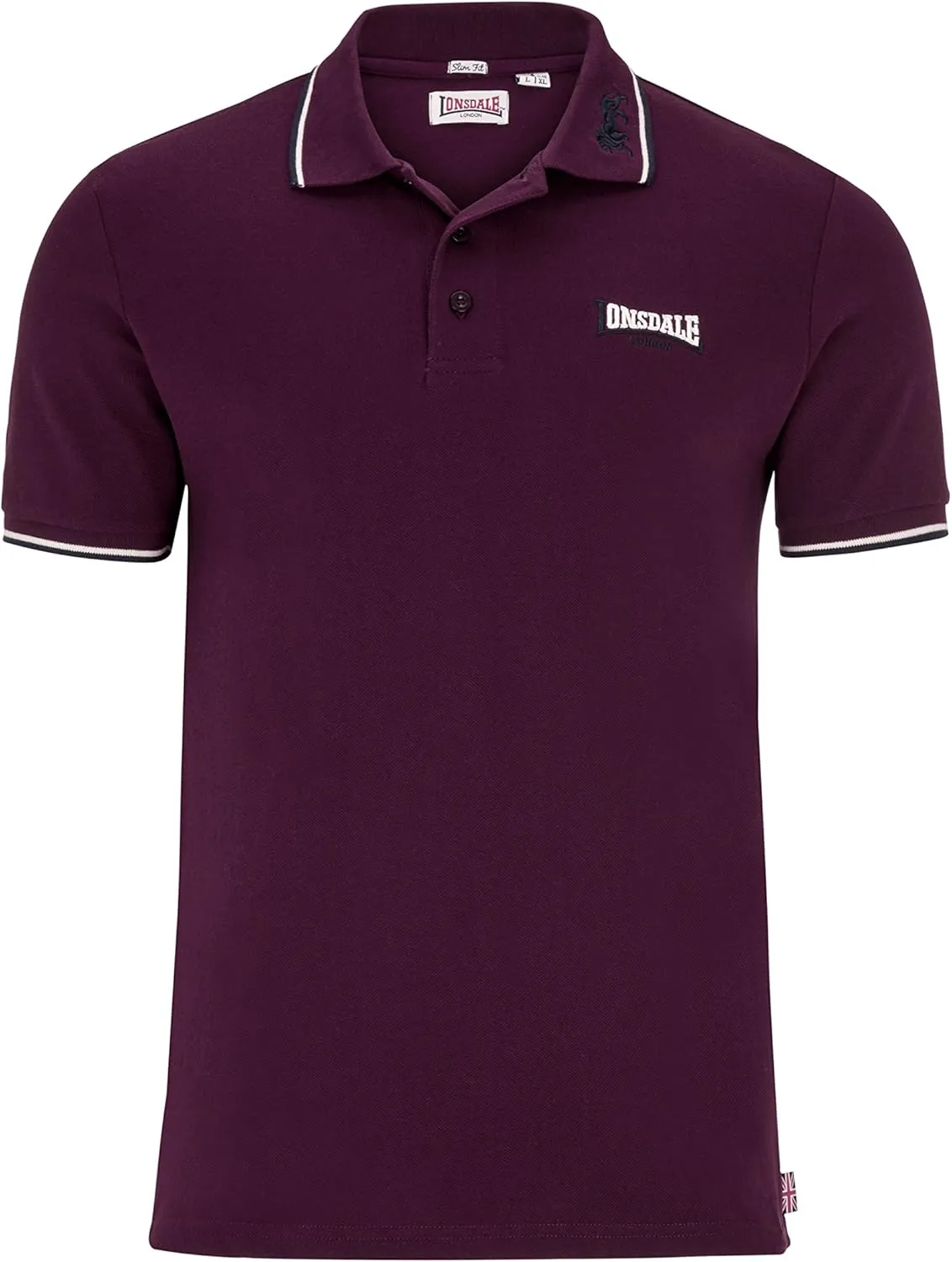 Lonsdale Classic Men's Polo Shirt Embroidered Logo 100% Cotton Pique Slim-Fit