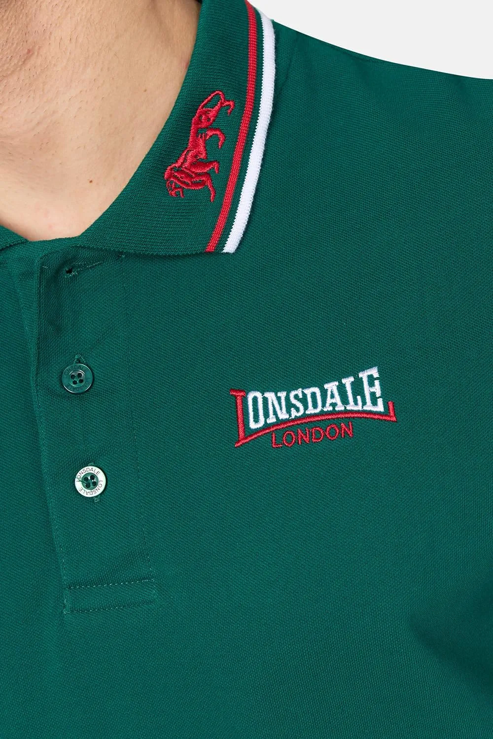 Lonsdale Classic Men's Polo Shirt Embroidered Logo 100% Cotton Pique Slim-Fit