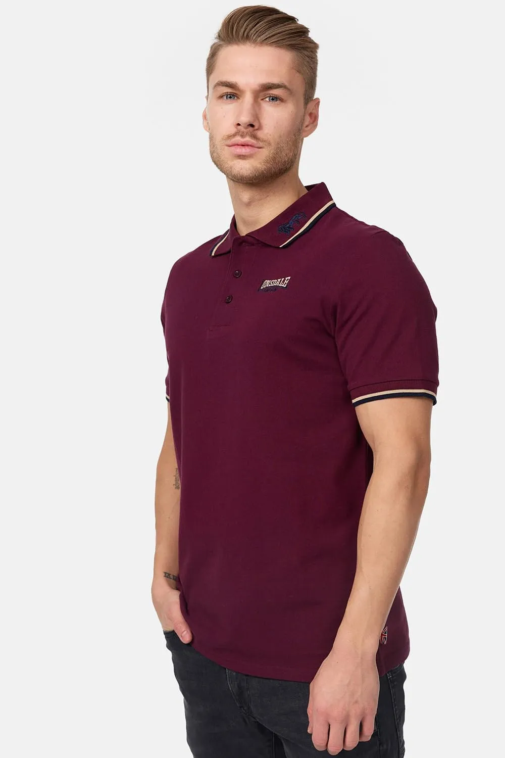 Lonsdale Classic Men's Polo Shirt Embroidered Logo 100% Cotton Pique Slim-Fit