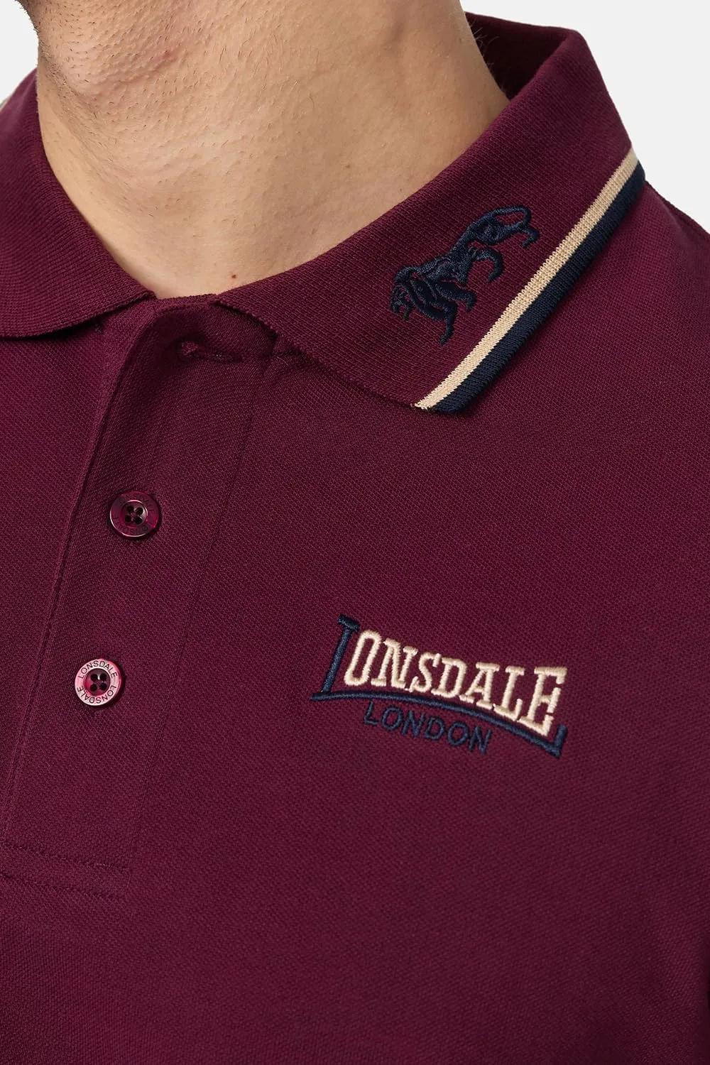 Lonsdale Classic Men's Polo Shirt Embroidered Logo 100% Cotton Pique Slim-Fit