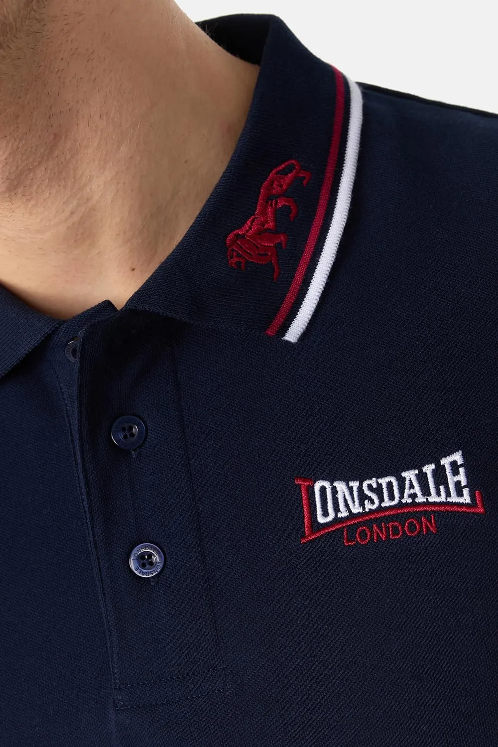 Lonsdale Classic Men's Polo Shirt Embroidered Logo 100% Cotton Pique Slim-Fit