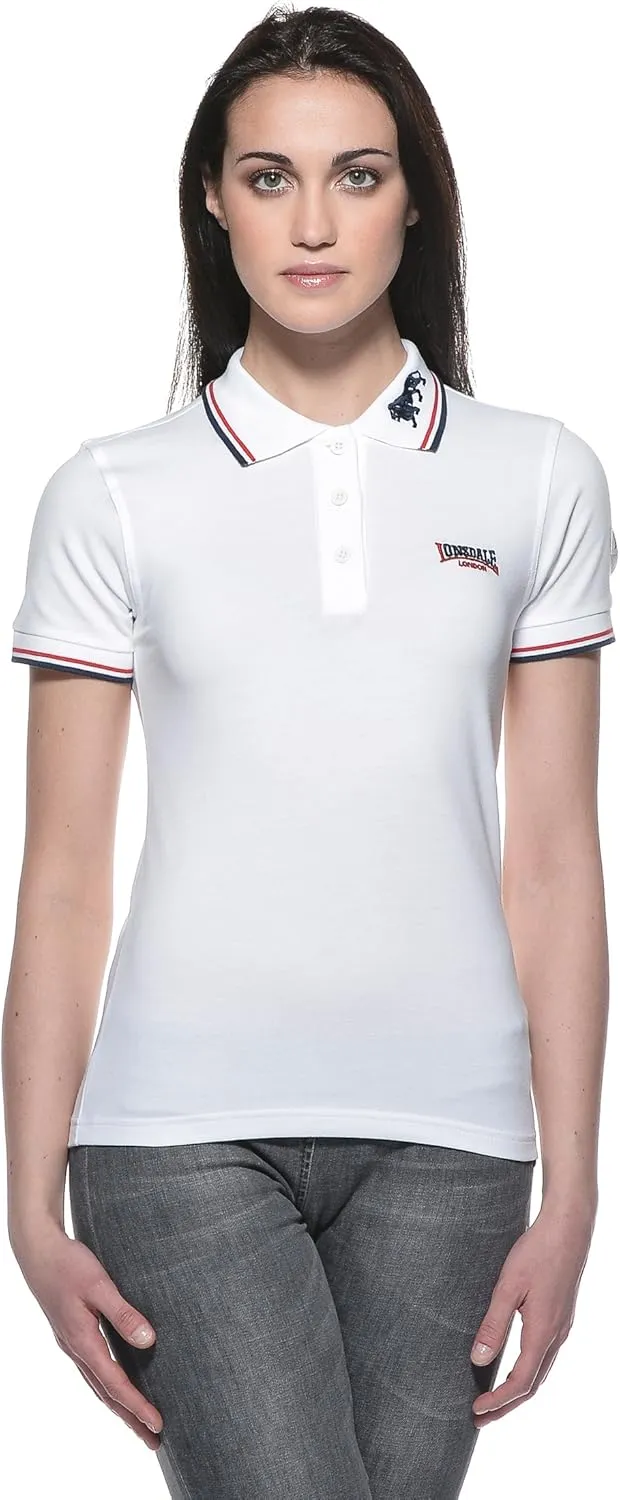 Lonsdale Ladies Womens White Polo Shirt Embroided Logo Stacy