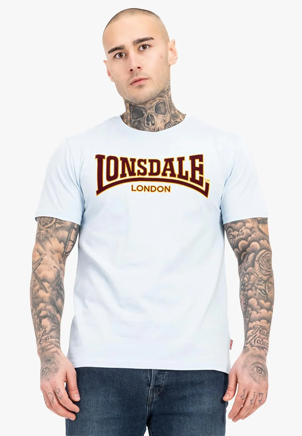 Lonsdale Men's Classic Flock Print Premium Logo T-Shirt 100% Cotton Slim-Fit