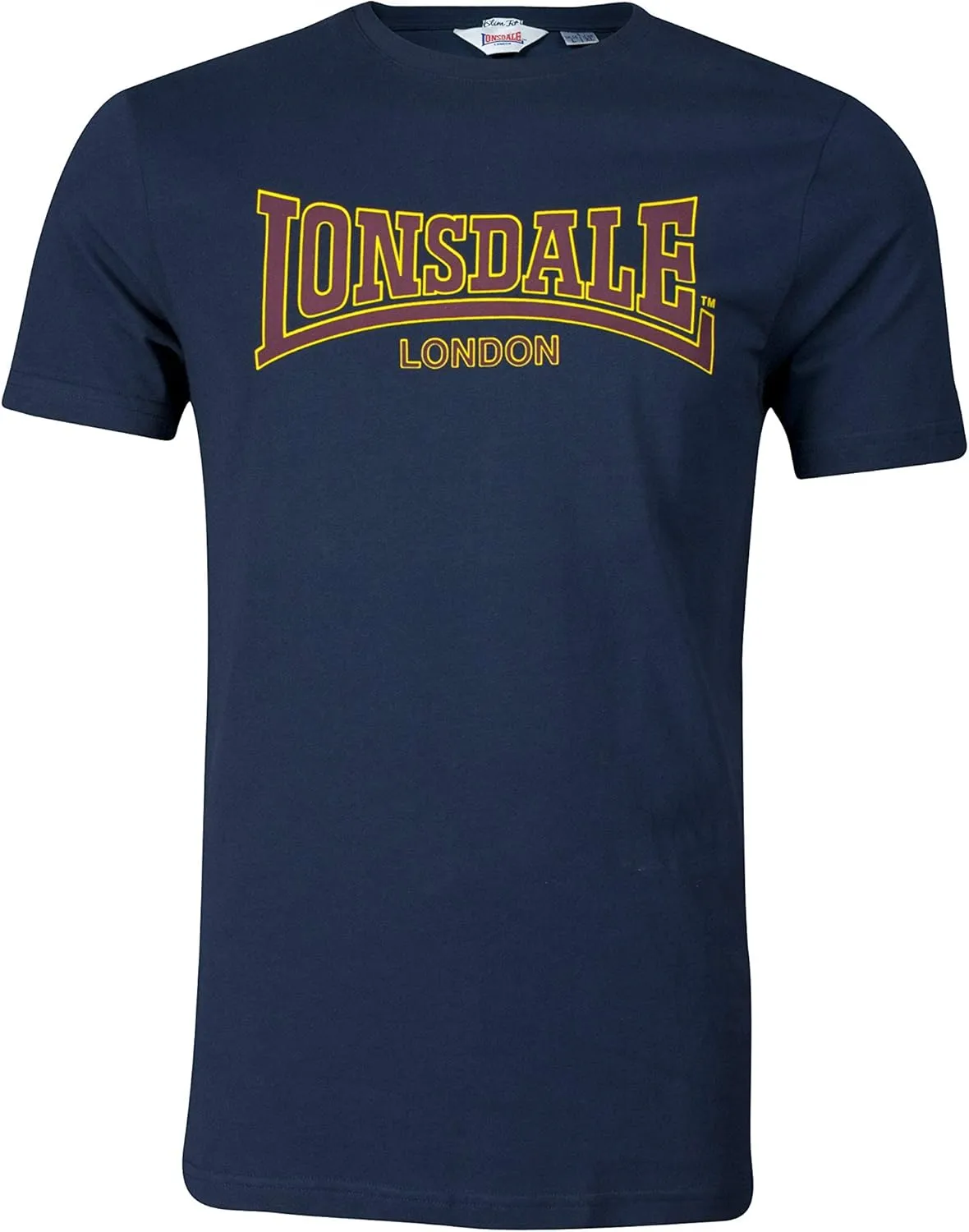 Lonsdale Men's Classic Flock Print Premium Logo T-Shirt 100% Cotton Slim-Fit