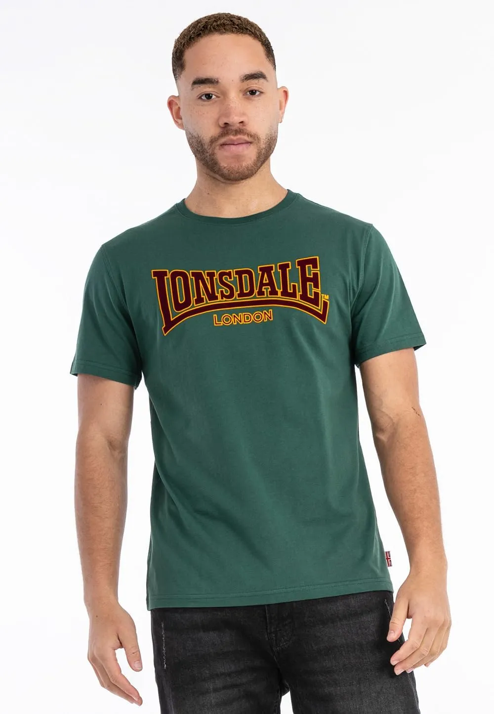 Lonsdale Men's Classic Flock Print Premium Logo T-Shirt 100% Cotton Slim-Fit