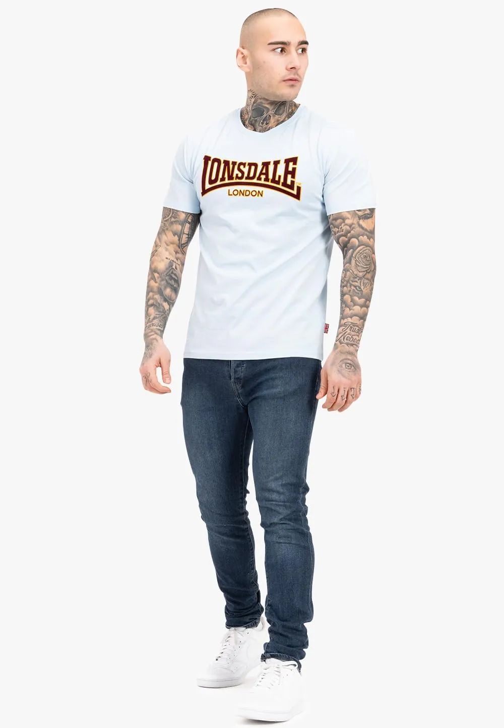 Lonsdale Men's Classic Flock Print Premium Logo T-Shirt 100% Cotton Slim-Fit