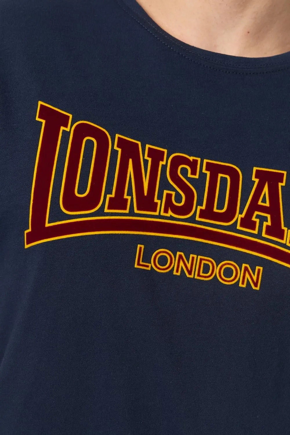 Lonsdale Men's Classic Flock Print Premium Logo T-Shirt 100% Cotton Slim-Fit