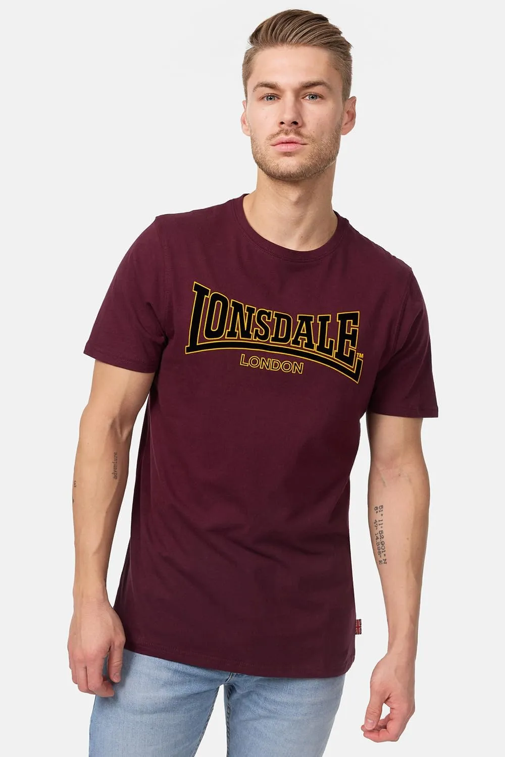 Lonsdale Men's Classic Flock Print Premium Logo T-Shirt 100% Cotton Slim-Fit