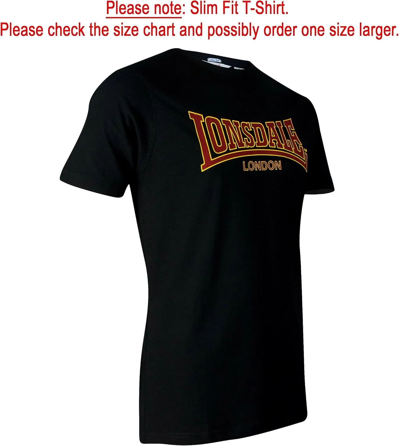 Lonsdale Men's Classic Flock Print Premium Logo T-Shirt 100% Cotton Slim-Fit