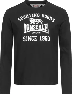 Lonsdale Men's Classic Long Sleeve T-Shirt Black with Lion Logo Crew-Neck Regular-Fit