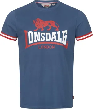 Lonsdale Mens Premium Blue T-Shirt with Lion Logo and Stripes on Cuffs Regular-Fit