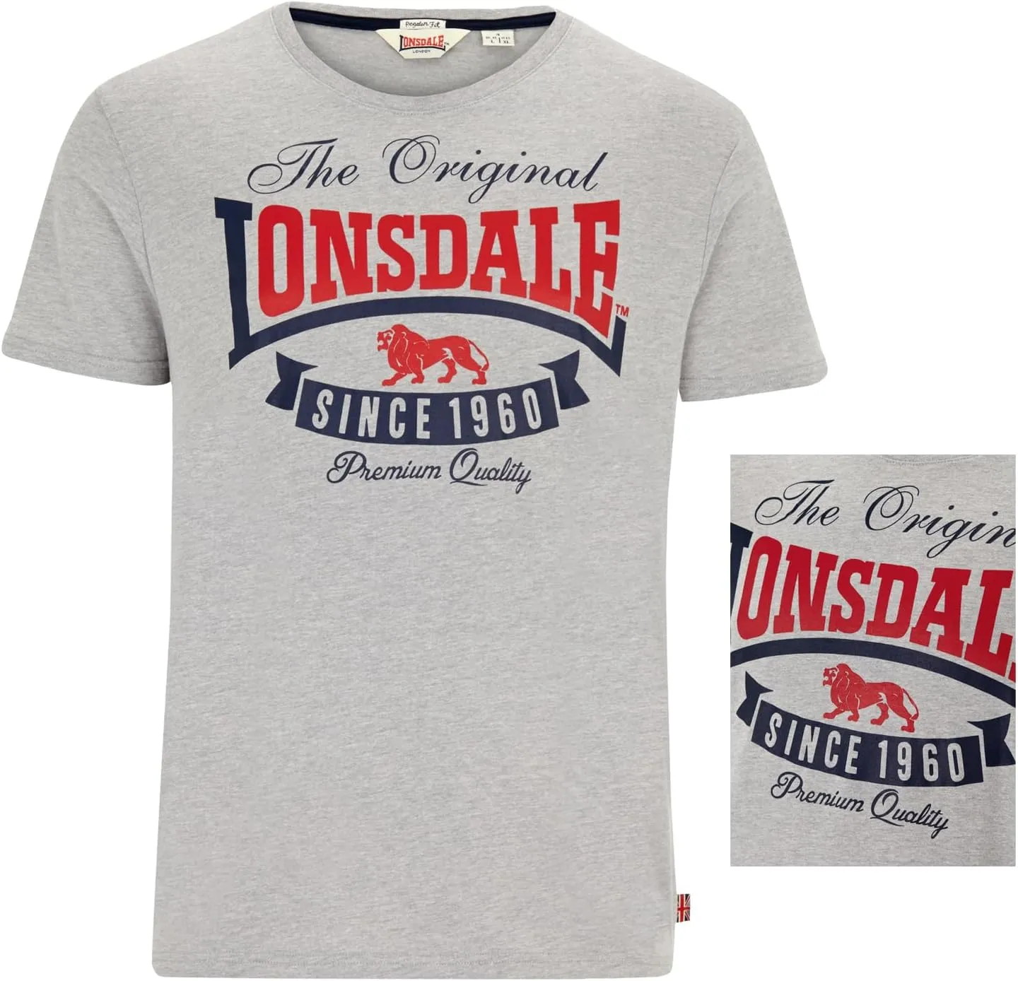 Lonsdale Men´s Regular Fit Premium T-Shirt Logo Original Since 1960 Grey