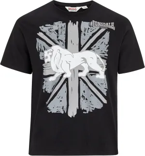 Lonsdale Men´s T-Shirt Black Classic Lion Logo on Graphic Union-Jack Size Small (Regular Fit)