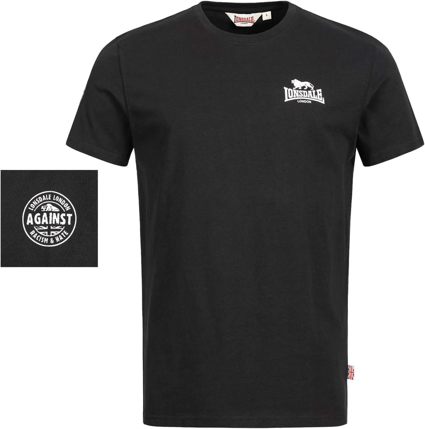Lonsdale Men's T-Shirt Chest Logo with Against Racism & Hate on Arm Regular Fit