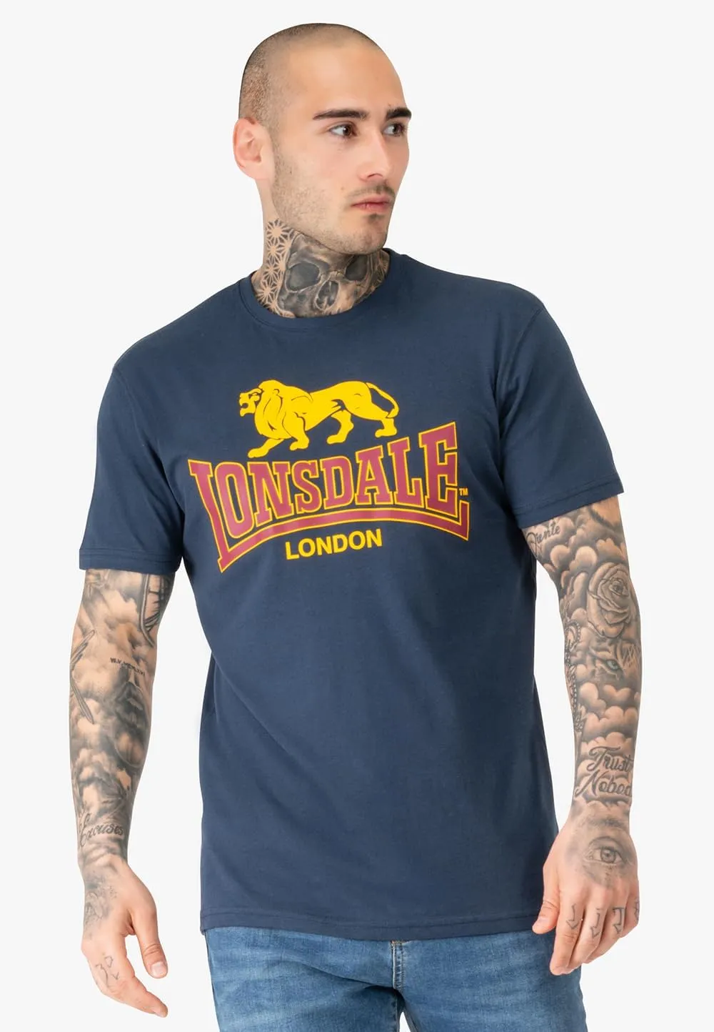 Lonsdale Men's T-Shirt Classic Logo Lion 100% Cotton Regular Fit