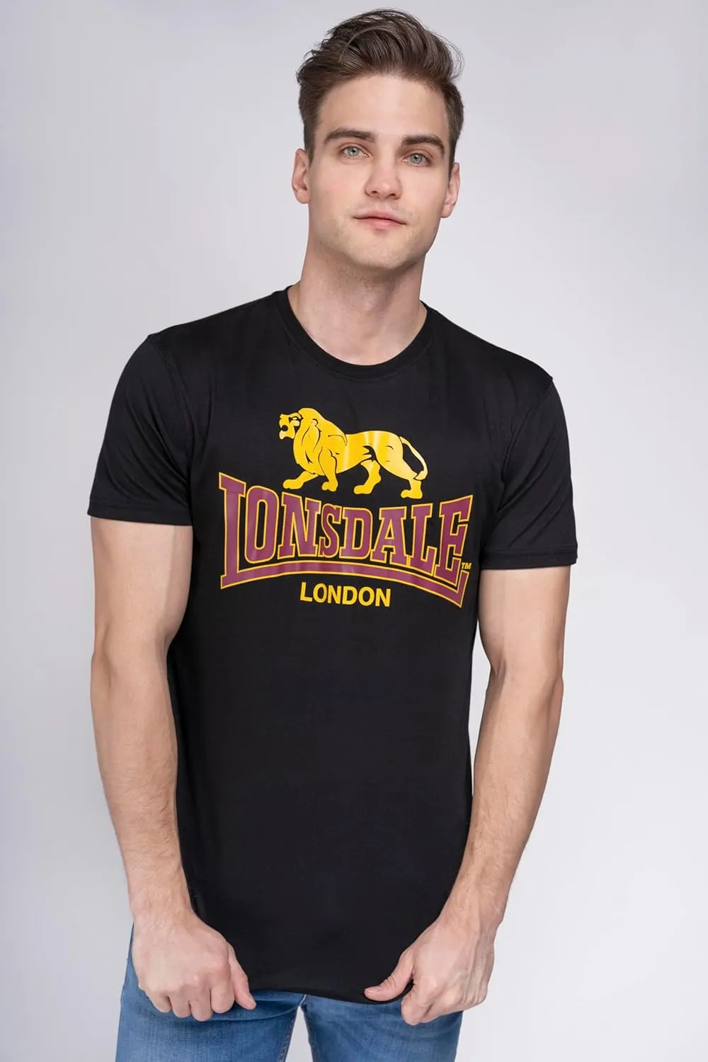 Lonsdale Men's T-Shirt Classic Logo Lion 100% Cotton Regular Fit