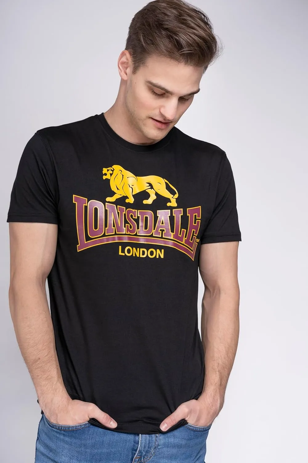 Lonsdale Men's T-Shirt Classic Logo Lion 100% Cotton Regular Fit